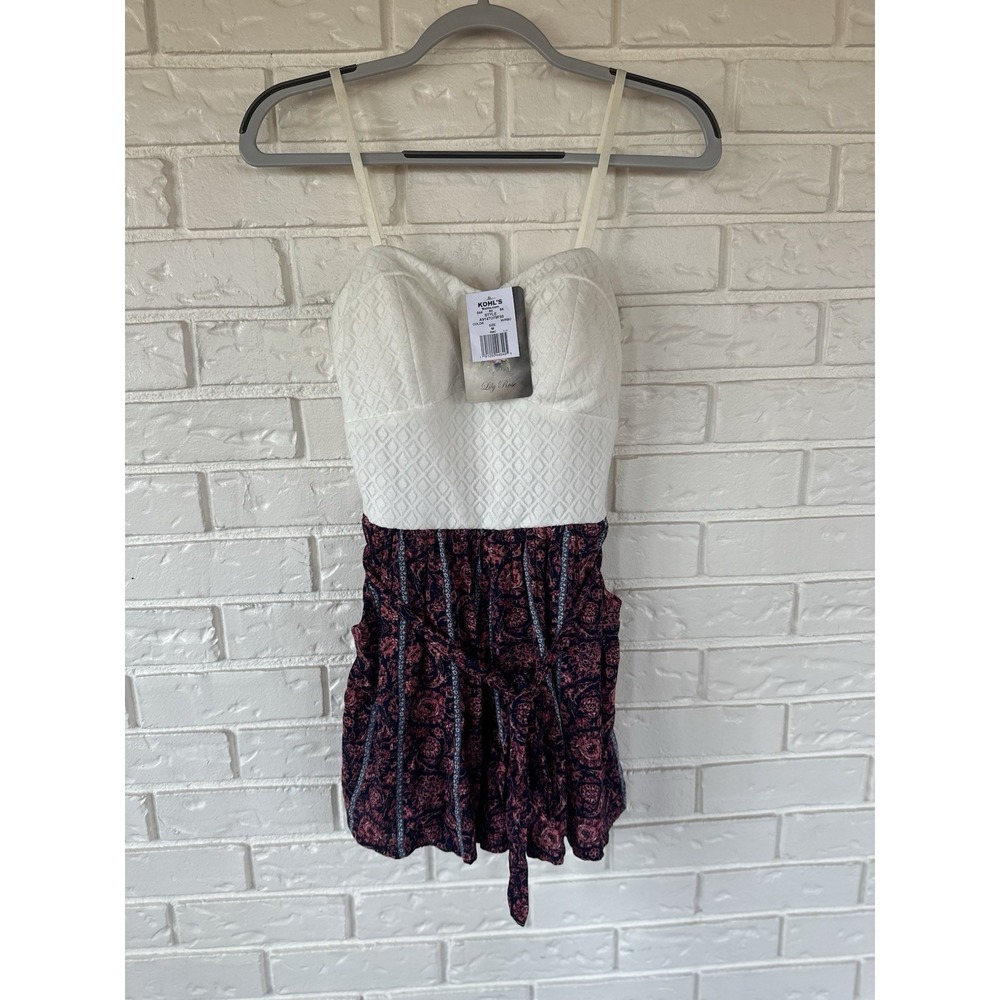 Lily Rose 90s Y2K Boho Bustier Romper Medium Paisley Tie Waist NWT